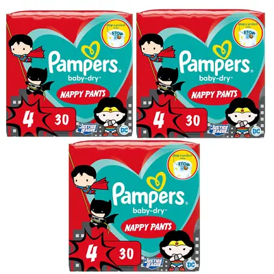 Pampers Baby Nappy Pants Size 4 (9-15 Kg) Baby-Dry Superhero 90 Nappies • £23.99
