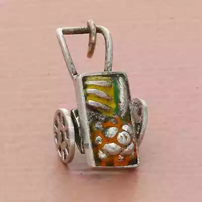 ❗️CLEARANCE❗️vintage Sterling Silver Enamel Fruit Market Rickshaw (moves) Charm • $24