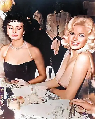 Jayne Mansfield And Sophia Loren Posing On The Table 8x10 PHOTO PRINT • $7.98