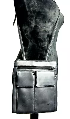 Black Leather Crossbody Organizer Purse • £23.35