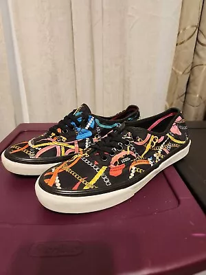 Vans Off The Wall Womens Lo Pro Smooth Canvas Shoes Chains Keys Ribbons Print • $12.99