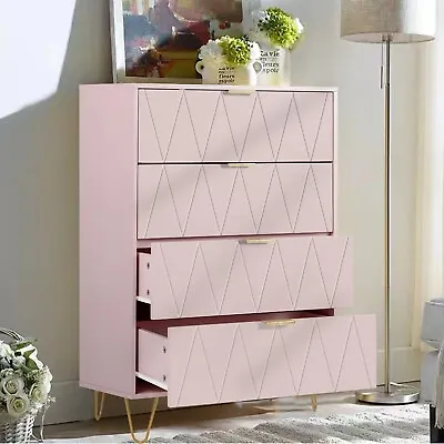 $169.99 • Buy 4 Drawer Pink Dresser Drawer Chest Storage Cabinet For Bedroom Living Room