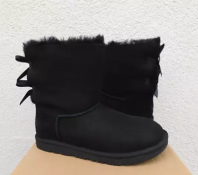 Ugg Black Bailey Bow Ii Suede/ Sheepskin Boots Youth 6 Fits Women Us 8/ 39 Nib • $99.95