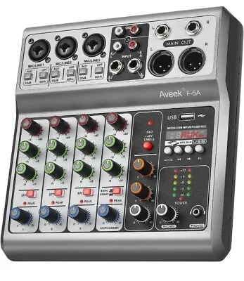 Aveek Professional Audio Mixer 5 Channel Sound Board Mixing Console • $49.99