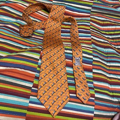 Hermes Paris Wall Street Bull And Bear Ties Rare 5373  Ta Limited Edition Orange • $300