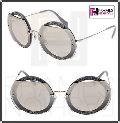 MIU MIU REVEAL GLITTER 06S Silver Grey Crystal Pave Mirrored Sunglasses MU06SS • $193.68