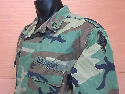 US Army Engineer School SSG 18th Woodland Camo Combat Coat Jacket Large Regular • $29.99