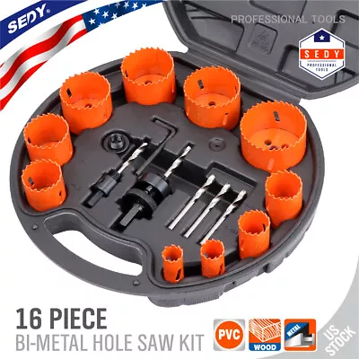 16-Piece Bi-Metal Hole Saw Kit Durable High Speed Steel Saw Set 3/4  To 2-1/2  • $36.99