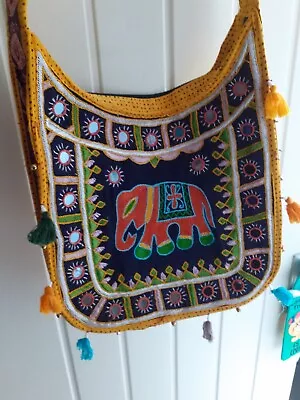 India Smart Large Cotton Decorated Embroidered Bag Shoulder Strap Zip BNWOT • £16