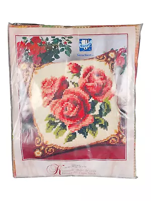 Vintage Verachtert Cross Stitch Needlpoint Pillow Kit Roses Red 16 X 16 • $29.95