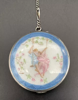 F&B Guilloche Sterling Silver & Enamel Compact Courting Scene Great Condition • $375