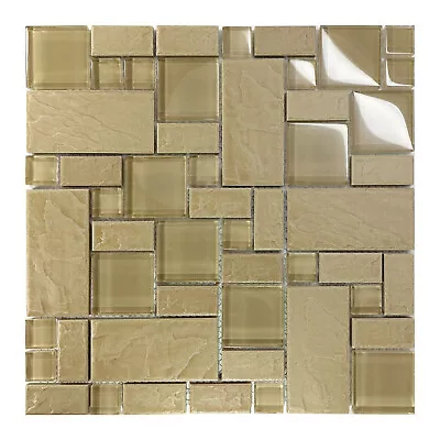 Beige Stone Glass Blend Pattern Mosaic Tile Kitchen Backsplash Wall Sink Spa • $9.99