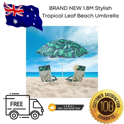 $49.95 • Buy BRAND NEW 1.8M Stylish Tropical Leaf Beach Umbrella With Carry Bag