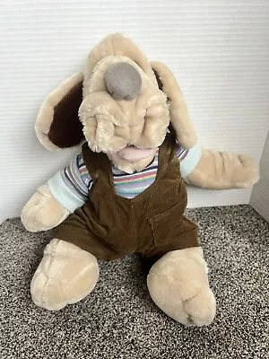 VTG 1981 GANZ Bros WRINKLES Dog Plush Hand Puppet Corduroy Overalls Brown 17” • $24