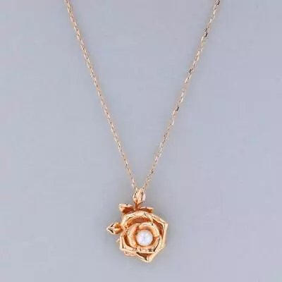 Mikimoto Rose Motif Baby Pearl Pendant Necklace K18 Pink Gold 46cm • $1100