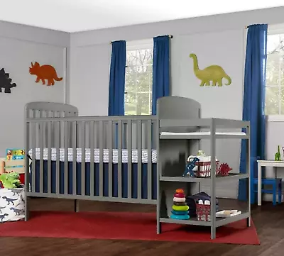 Cunas Para Bebes Convertible Marco Cama Para Niños Cambiador Baby Crib Gray • $257.99