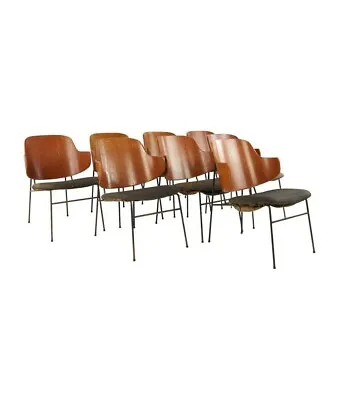 Kofod Larsen Mid Century Penguin Wrought Iron And Bent Plywood Dining Chair Set • $10347