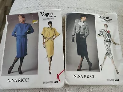 To Vogue Paris Original Patterns Nina Ricci Size 12/14 Uncut 1662/1663 • $19.99