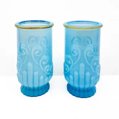 Vintage Pair Avon Bristol Blue Opalescent Milk Glass Tumblers 1970's • $37