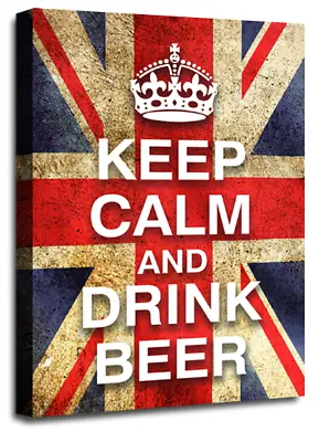 Keep Calm Art Print Red White Blue Drink Beer Quote Framed Canvas Wall Picture • £29.99