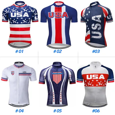 Mens Cycling Jersey Short Bicycle Bike MTB Shirt Clothing Top USA Flag Motocross • $18.95