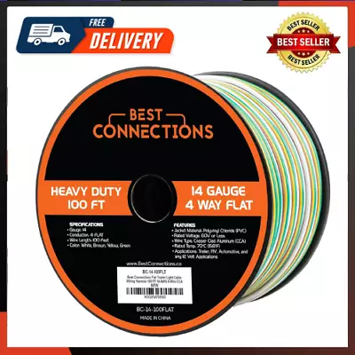 4 Way Bonded Flat Trailer Wire (100 Feet) 14 Gauge Single Conductor Cable • $39.14