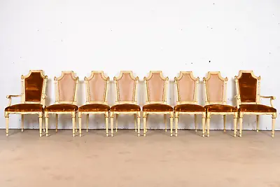 Karges French Regency Louis XVI Cream Painted And Gold Gilt Cane Back Dining Cha • $6500