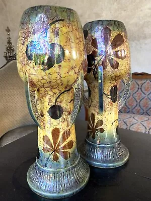 Art Nouveau Austria Superb Pair Of Ceramic Vases Jugendstil Vienna • $378.72