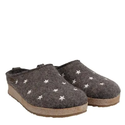 Haflinger Grizzly Women's Slippers In Wool Felt With Stars Anthracite • $89