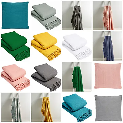 New Lisbon 100% Cotton Throws Soft Cosy Sofa Bed Sette Blankets / Cushion Covers • £14.99