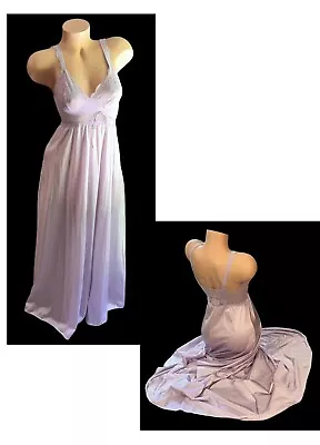 OLGA Bodylace Purple Shiny Satin Lace Trim Long Nylon Nightgown Womens M NOS • $32