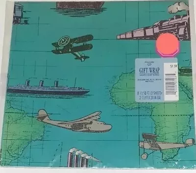 NOS Vintage 8.3sq Ft Gift Wrap Wrapping Paper Ambassador ~Travel Over Map Africa • $6.99