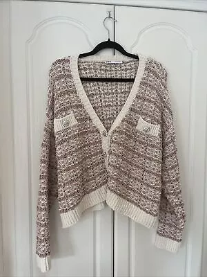 Zara Metallic Thread Diamond Button Knit Cardigan Size M • £20