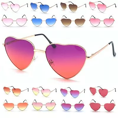 Heart Shape Sunglasses Retro Metal Frame Vintage Ladies Lolita Love Festival • £10.49