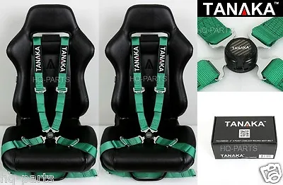 X2 Tanaka Universal Green 4 Point Camlock Quick Release Racing Seat Belt Harness • $98.99