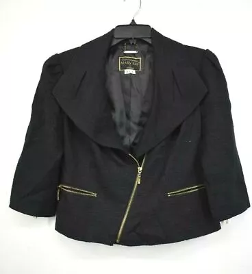 Mary Kay Women Black Wrap Slant Zip Wide Collar USA Made Tweed Moto Jacket 6P • $21.33