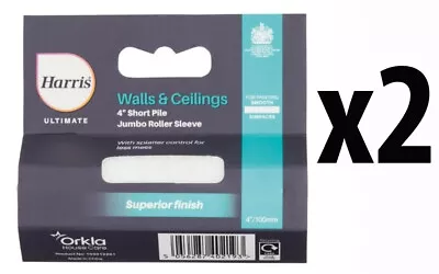 2 X Harris Ultimate Walls & Ceilings 4  Short Pile Jumbo Roller Sleeves • £7.02