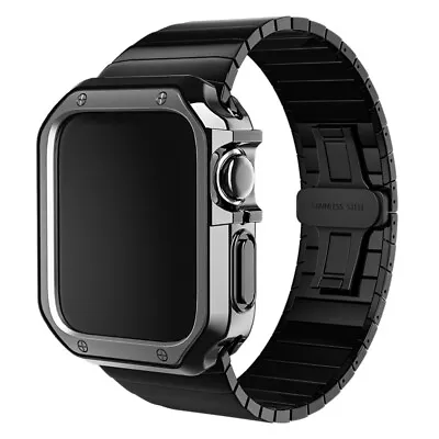 $38.39 • Buy For Apple Watch Series 7 6 5 4 3 SE IWatch Strap+TPU Case Stainless Steel Band