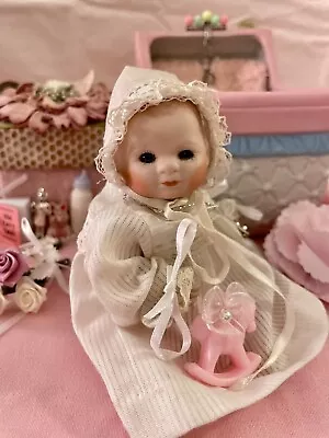 Antique German Miniature Bisque Baby Doll With Cradle Horse And Accessories • $99