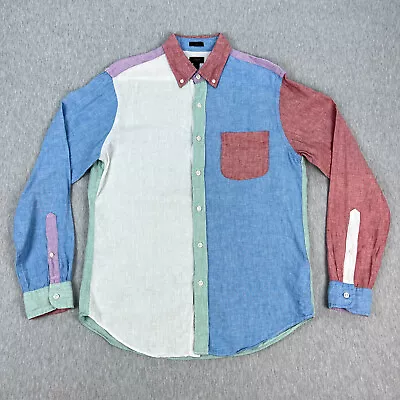 J. Crew Baird McNutt Linen Shirt Mens M Slim Colorblock Multicolor Long Sleeve • $18.88