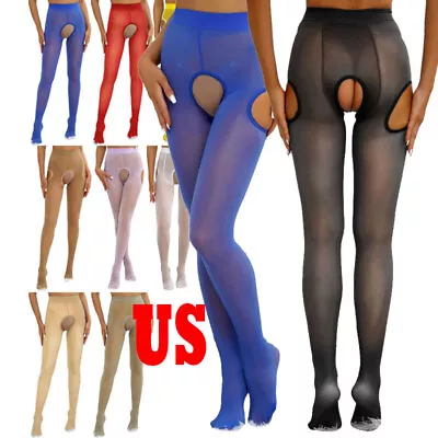 US Women's High Waist Glossy Wet Look Footed Tights Zipper Yoga Pants Lingerie  • $5.27