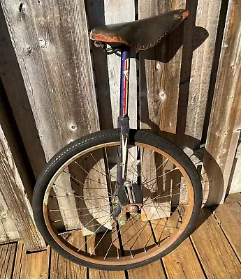 Vintage Columbia Unicycle 24  Distressed Leather Middlemore England Saddle 1960s • $100
