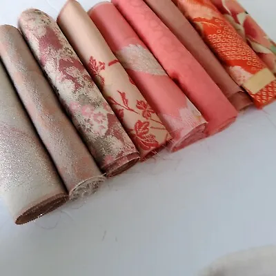 Bundle #80 Pink Vintage Silk Fabric Scraps Japanese Kimono Fabric Bag • $18.99