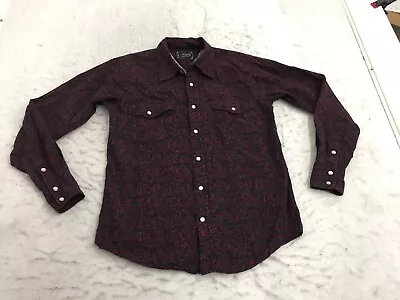 Cowboy Hardware Western Shirt Mens S Small Black Pink Purple Tribal Paisley Snap • $15.99