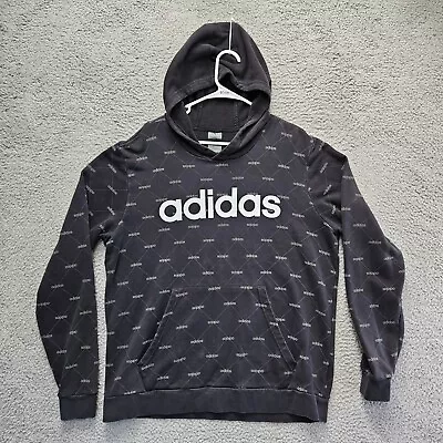 Adidas Hoodie Pullover Mens XL Black Linear Graphic Hooded Sweatshirt • $17.99