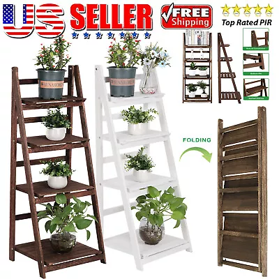 4 Tier Flower Plant Ladder Shelf Stand Storage Rack Vintage Foldable Bookshelf  • $33.99
