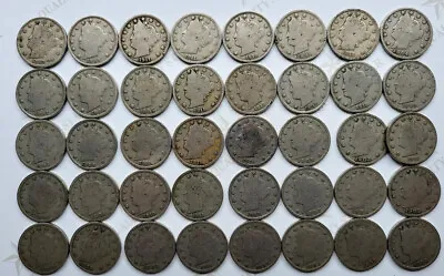 Roll Of 40 Liberty V Nickels With FULL DATES & Full Rims  No Dogs In This Lot ! • $39.90