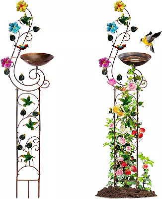 Height Metal Bird Bath With Trellis For Outdoor Vintage Decorative Bird Bat • $47.99