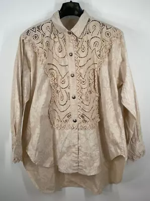 Vintage Western Cottagecore Blouse Embroidered Faux Indian Head Buttons SZ 1 • $20