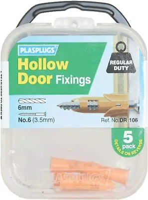 Plasplugs Regular-Duty Hollow Door Fixings With Storage Box Orange 5Pk DR106 • £6.77